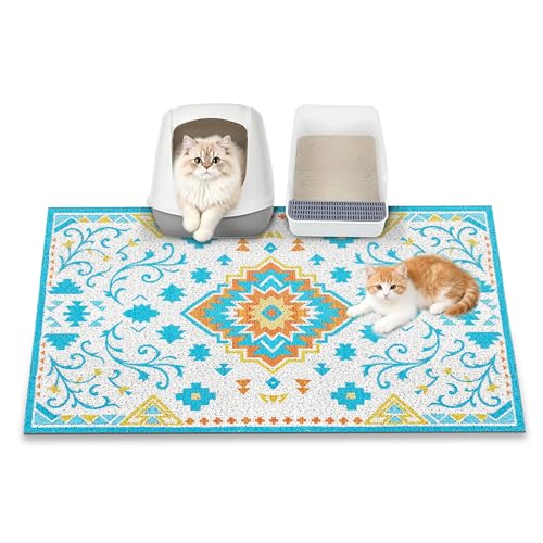 YOSEPATI Cat Litter Mat, 35" x 23" Litter Box mat, Traps 100% Litter, Non-Slip Kitty Litter Trapping mats, Large Cute Litter mat, Easy Clean for Scatter Control, Bohe cat Food mat, Urine Waterproof