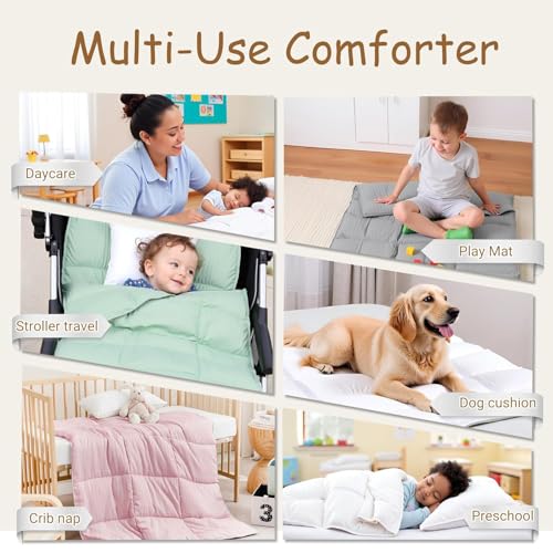 Image of ZPECC Toddler Down Alternative Comforter, 39x47 Hypoallergenic Baby Blanket Quilt, Soft Breathable Lightweight All Season Kids Duvet Insert for Crib Stroller Cot Daycare, Yellow Stripe