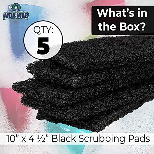 Heavy Duty XL Black Scouring Pad 5 Pack. 10 x 4.5in Large Multipurpose Nylon Scrubbing Sponges. Clean Bathrooms, Kitchens, Counters and Floors to Erase Grime and Make Surfaces Sparkle - Thumbnail 5