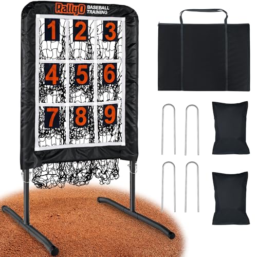 Image of Pitching Net, 9 Hole Baseball & Softball Pitching Net with Strike Zone, Adjustable Pitching Target with 9 Pocket Design, Portable Pitching Practice Equipment