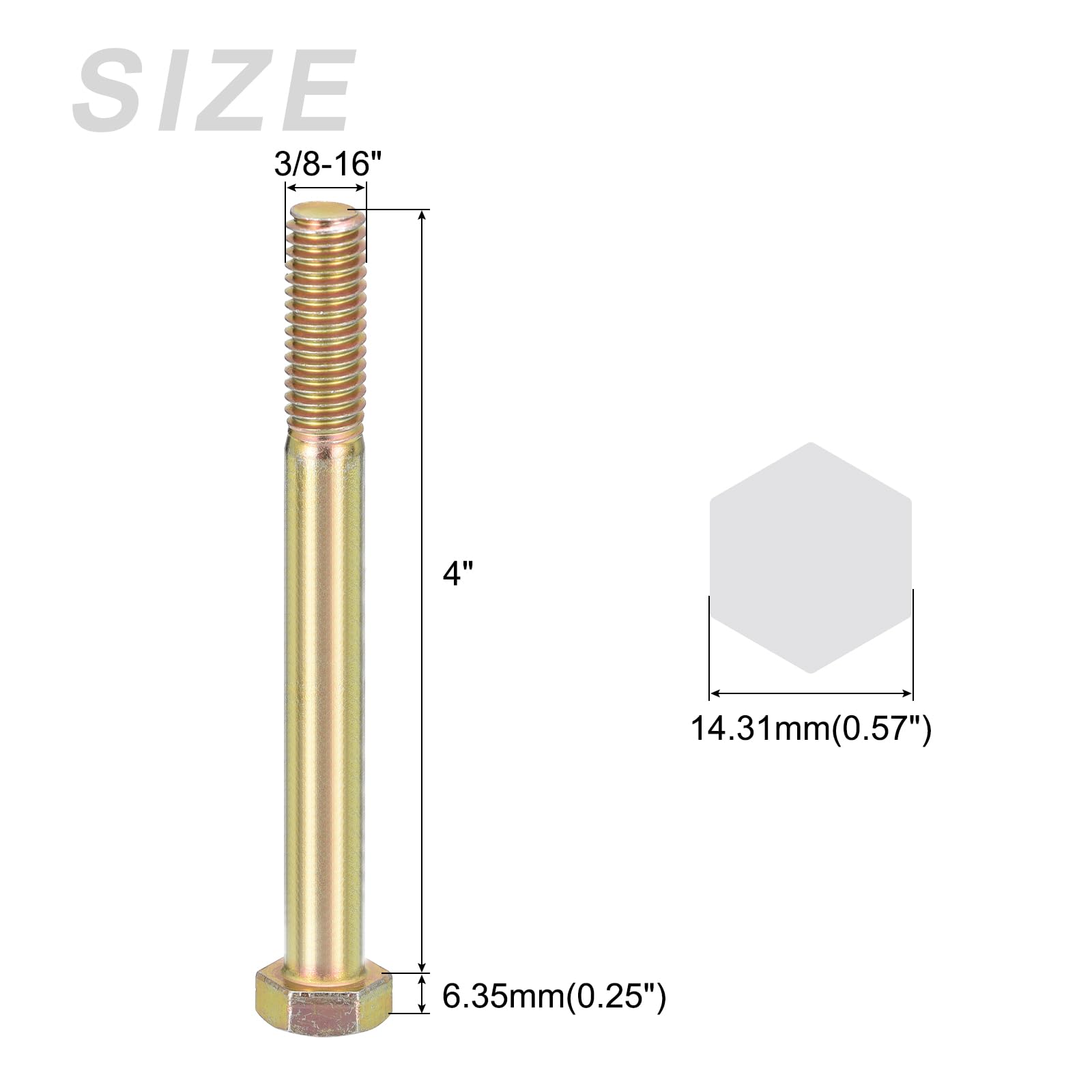 METALLIXITY Hex Bolts (3/8-16x4") 5Pcs, Carbon Steel Zinc Plated Partial Threaded, Coarse Thread UNC Hex Head Screw Bolt - Image 2