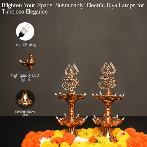 Electric Plastic Light, Pooja Diya with LED Spark, Home Temple Decor, Electric Diya Golden,Mandir Diya,Diwali Diya Lamp (2 Layer, 2) by HOMORA - Image 2