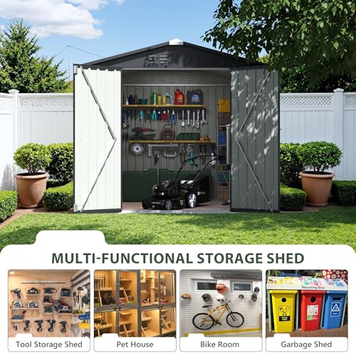 Image of JUMMICO 8x8 FT Outdoor Storage Shed, Tool Metal Sheds, Black | Lockable Door, Sloping Roof, Waterproof Utility Garden Shed for Backyard Patio Lawn, 7.5x7.5 FT