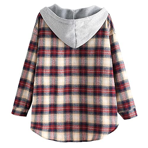 Zaful Women's Plaid Fleece Lined Hooded Jacket Button Up Oversized Fuzzy Coat Checkered Flannel Hoodie Jacket #TOP1