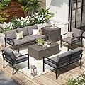 U-MAX Metal Patio Furniture Set, 7 Pieces Outdoor Sectional Conversation Set with 2 Storage Boxes, Patio Deal Outdoor Couch Sofa Modern Setting Set with Dark Grey Cushions for Lawn, Backyard, and Deck
