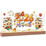 Año Nuevo Chino 2026 | 2026 Chino con Alimentación por USB | Carteles de Mesa del Año del Caballo con Luces | para Dormitorio Sala Oficina Restaurante Hotel Fiesta de Primavera