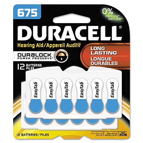 Duracell Hearing Aid Batteries Blue Size 675 12 Count Pack 675A Size Hearing Aid Battery with Long-lasting Power Extra-Long EasyTab Install for Hearing Aid Devices