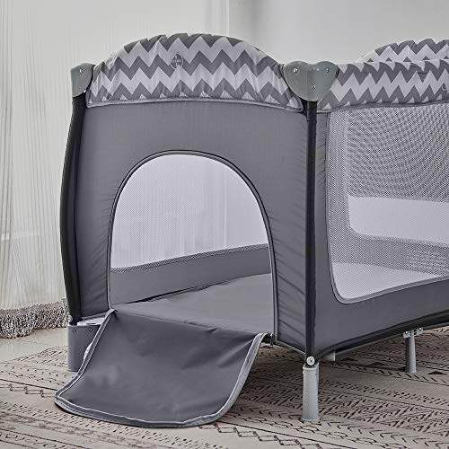 MeJa Portable Baby Travel Cot with Wheels, Foldable Baby Crib, Infant Bed for Nursery (Double-Deck+Accessories, Grey) - Image 4