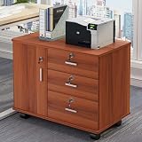 3段引き出し木製ファイルキャビネット、ロック付きモバイル横型ファイリングキャビネット、A4/レター用調節可能な棚付きオフィスプリンタースタンド、ホームオフィス用デスク下充填オフィスキャビネット(色:レッドチェストヌ)