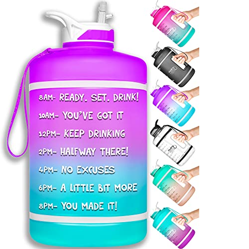NatureWorks HydroMATE Gallon Water Bottle with Straw BPA FREE Leak Proof Reusable Water Bottle with Times to Drink Marked Hourly 128 oz