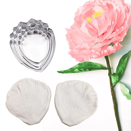 Ak Art Kitchenware Peony Decoration Tool Gum Paste Veiner Stainless Steel Fondant Cutter Set Silicone Veining Mold Sugarpaste Making Tool A327&Vm059 #TOP4