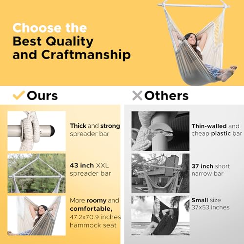 Image of ADVOKAIR Hammock Chair Large 70.9 inchx47.2 inch, 32% Bigger XXL Hanging Swing Chair with 500lbs Capacity, Heavy Duty Steel Spreader Bar, Extra Roomy Comfort for Adult Indoor Outdoor Bedroom Patio