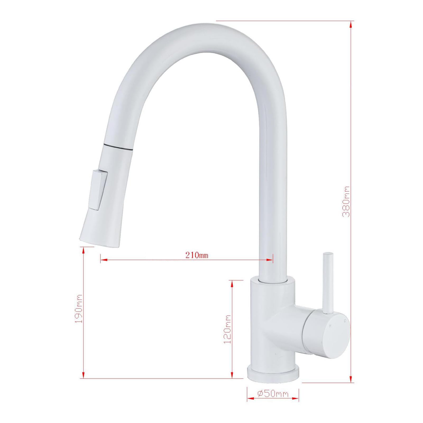 Grifo Mezclador Moderno para baño y Cocina con rociador extraíble, Acero Inoxidable Blanco, 2 Modos de Agua fría y Caliente, Monomando, Blanco