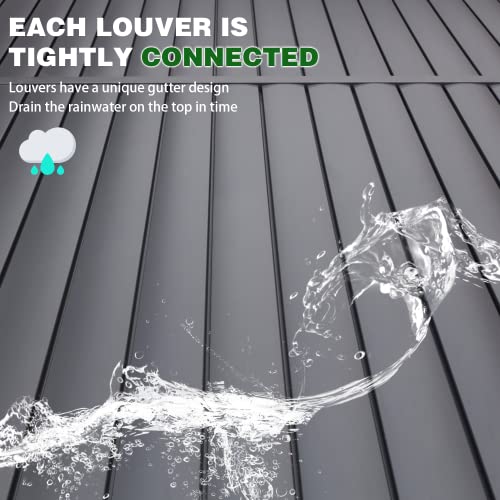 Mellcom 12'×20' Outdoor Louvered Pergola With Adjustable Aluminum Rainproof Roof, Patio Hardtop Gazebo Sun Shade Shelter For Beach Deck Patio Garden Yard, Curtains And Netting Included, Black #TOP2