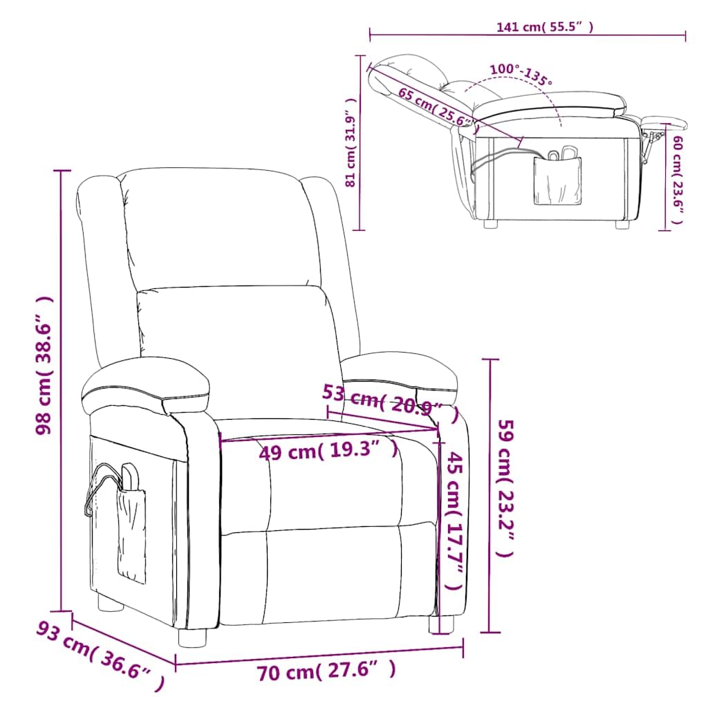 vidaXL Sillón de Masaje eléctrico Terciopelo Amarillo