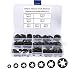 HanTof 7 Sizes Internal Tooth Starlock Washers, Quick Speed Locking Washers, Push On Speed Clips Fasteners Assortment Kit,65Mn Black Oxide Finish 320PCS