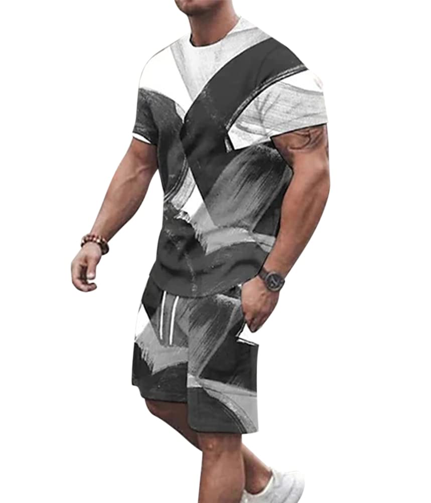 Oanviso Chándal 2 Piezas Hombre Camisetas + Pantalones Cortos Conjuntos Conjunto Casual Deporte Verano Conjuntos de Chandal Moda Casual Ropa Hombres Traje Jogging Manga Corta Completo