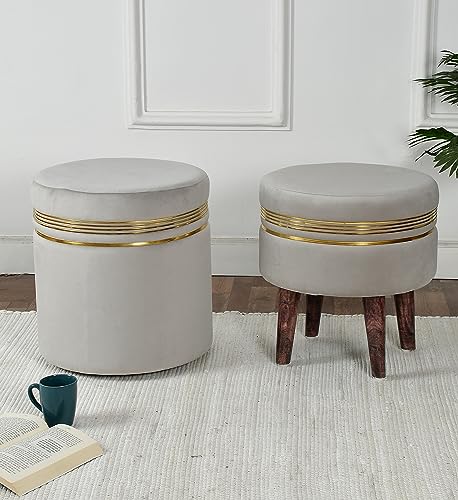 Image of NACIA Wooden Ottoman Stool for Living Room, Ottoman pouffes for Sitting, Puffy Chair Bench for Home Decor, Ottoman & Stools, Footrest Pouf Foot Stool for Office Room Decor, (16 inchx16 inchx17 inch, Grey)