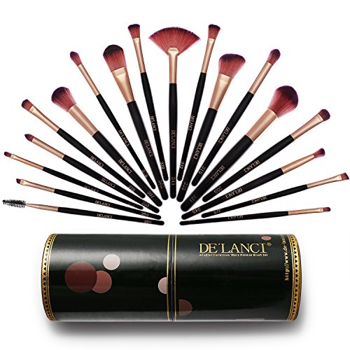 DE'LANCI Makeup Brushes, Foundation Blush Eyeliner Eyeshadow Brushes with Holder, Professional Makeup Brush Set(16 pcs, Black with Rose Gold)