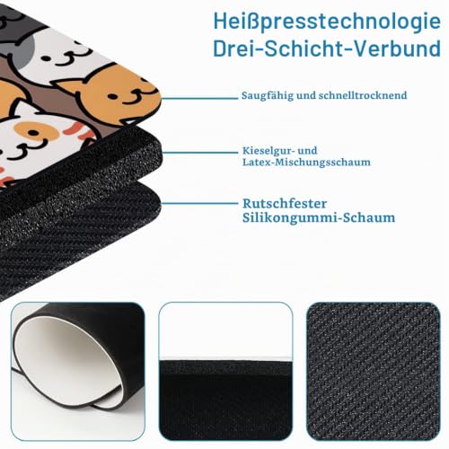 YISUMEI Badezimmerteppich 42x60 cm Badematte Gummisohle Rutschfester Waschbar Absorbierender Badvorleger Schnelltrocknend(Cartoon-Katze) – Ansicht 4