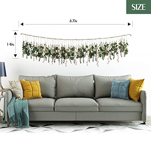 Sheeyee Eucalyptus Wall Decor With Flower Boho Wall Long Artificial Greenery Hanging Plant Leaves 5.6 Feet For Bedroom #TOP1