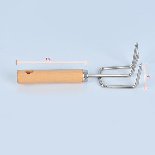 Miniatura 8 de TOPBATHY Mini rastrillo pequeño de acero inoxidable para jardín, agarre firme, mango de madera, rastrillo de garra corta fuerte, herramienta de