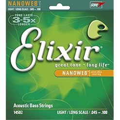 Cordes Elixir® pour basse acoustique 4 cordes en Bronze 80/20 avec revêtement NANOWEB®, Long Scale, Light (.045-.100) - Les Beatles, Paul McCartney, John Lennon, RIngo Starr, George Harrison