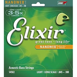 Cordes Elixir® pour basse acoustique 4 cordes en Bronze 80/20 avec revêtement NANOWEB®, Long Scale, Light (.045-.100) - Les Beatles, Paul McCartney, John Lennon, RIngo Starr, George Harrison