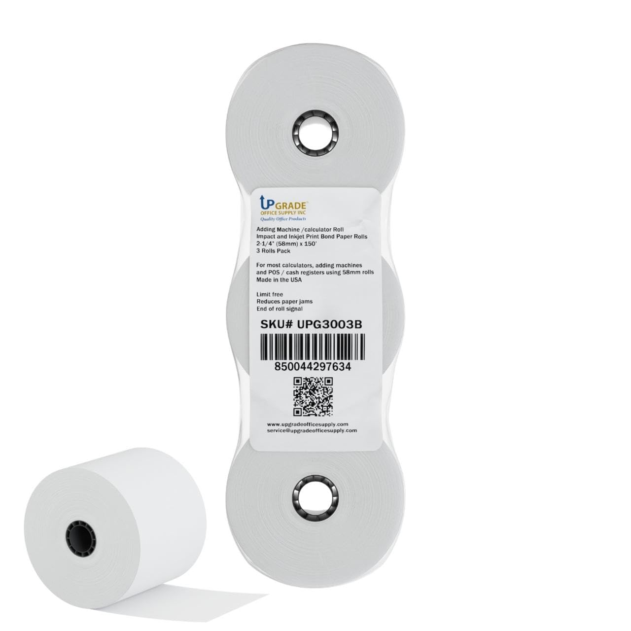 Upgrade Adding Machine Tape Rolls 2-1/4" x 150 ft, 3-Pack Premium Bond Paper, Lint-Free, Made in USA for Calculators & POS
