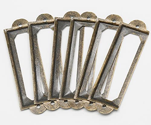Qjaiune 50Pcs Metal Library Label Holders, File Cabinet Label Frames With Screws, Card Tag Label Holder For Office Drawers Shelves (Antique Bronze, 60X17Mm) #TOP5