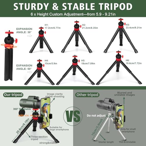 Image of Pankoo 40X60 Monocular Telescope with Smartphone Holder & Upgraded Tripod, 2024 BAK4 Prism FMC Monoculars for Adults, HD Monocular Scope for Bird Watching Hiking Concert Camping Travelling