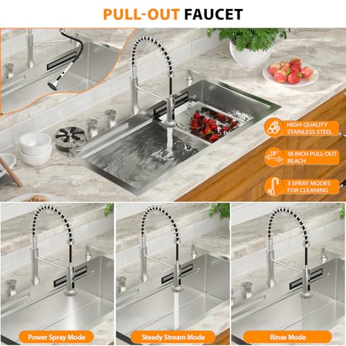 Mocoloo 33 Inch Honeycomb Waterfall Kitchen Sink Drop in, 33x19 Inch Stainless Steel Workstation Sink 16 Gauge Topmount Single Bowl Sink with Complete Kit