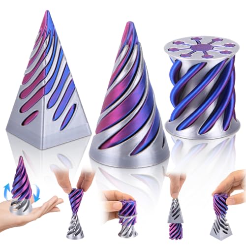 3PCS 3D Printed Spiral Cone Fidget Toy, Cool Impossible Cone Pyramid Passthrough Sculpture Triangle, Anxiety Stress Relief Toys Present Stock Filler For Kids Children Teens Adults