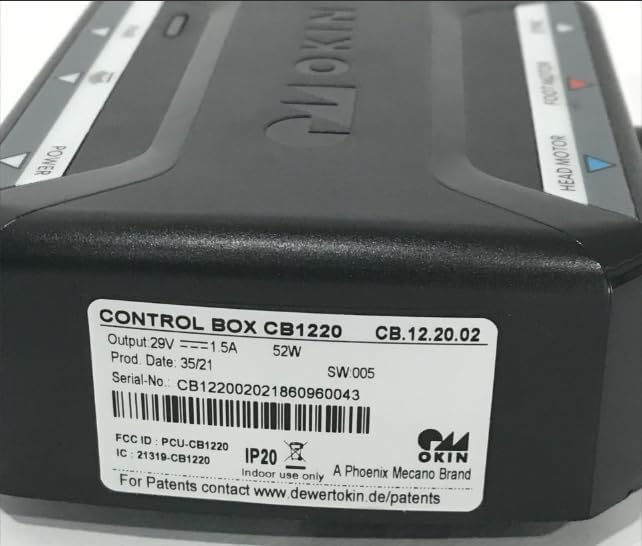 Samping view tina Okin Control Box CB.12.20.02 kalawan labél produk