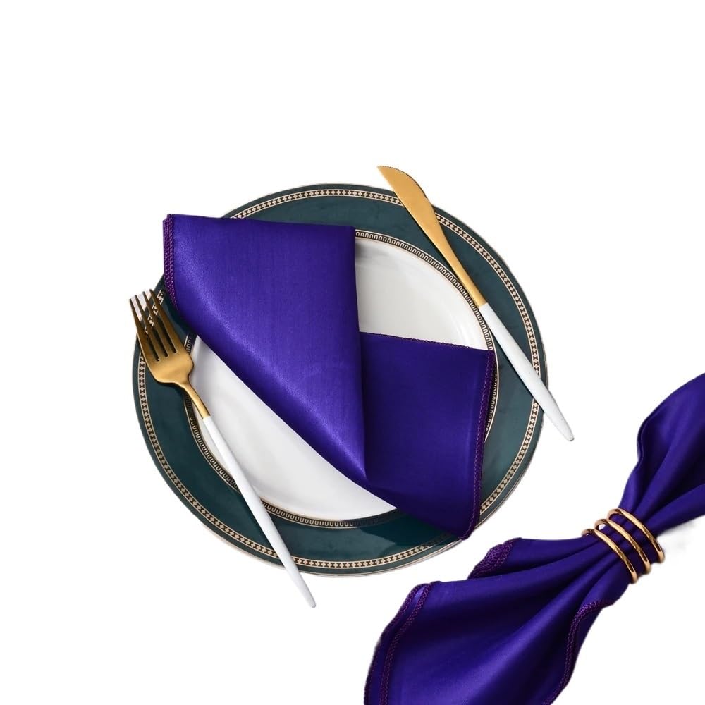 Cloth Dinner Table Napkins, Satin Dinner Napkins Multicolor 50 Pcs(Deep Purple)