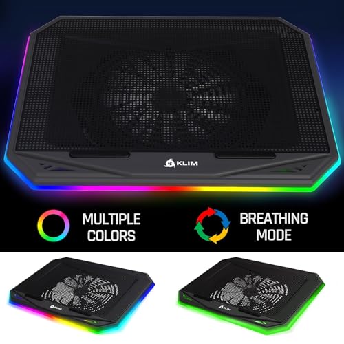 Image of KLIM K21 + Laptop Cooling Pad with RGB backlighting + New + 11 inch - 17 inch + Gaming Laptop Cooling Pad for Desk + USB Powered Fan + Very Stable and Silent + Compatible Mac, PS4, PS5