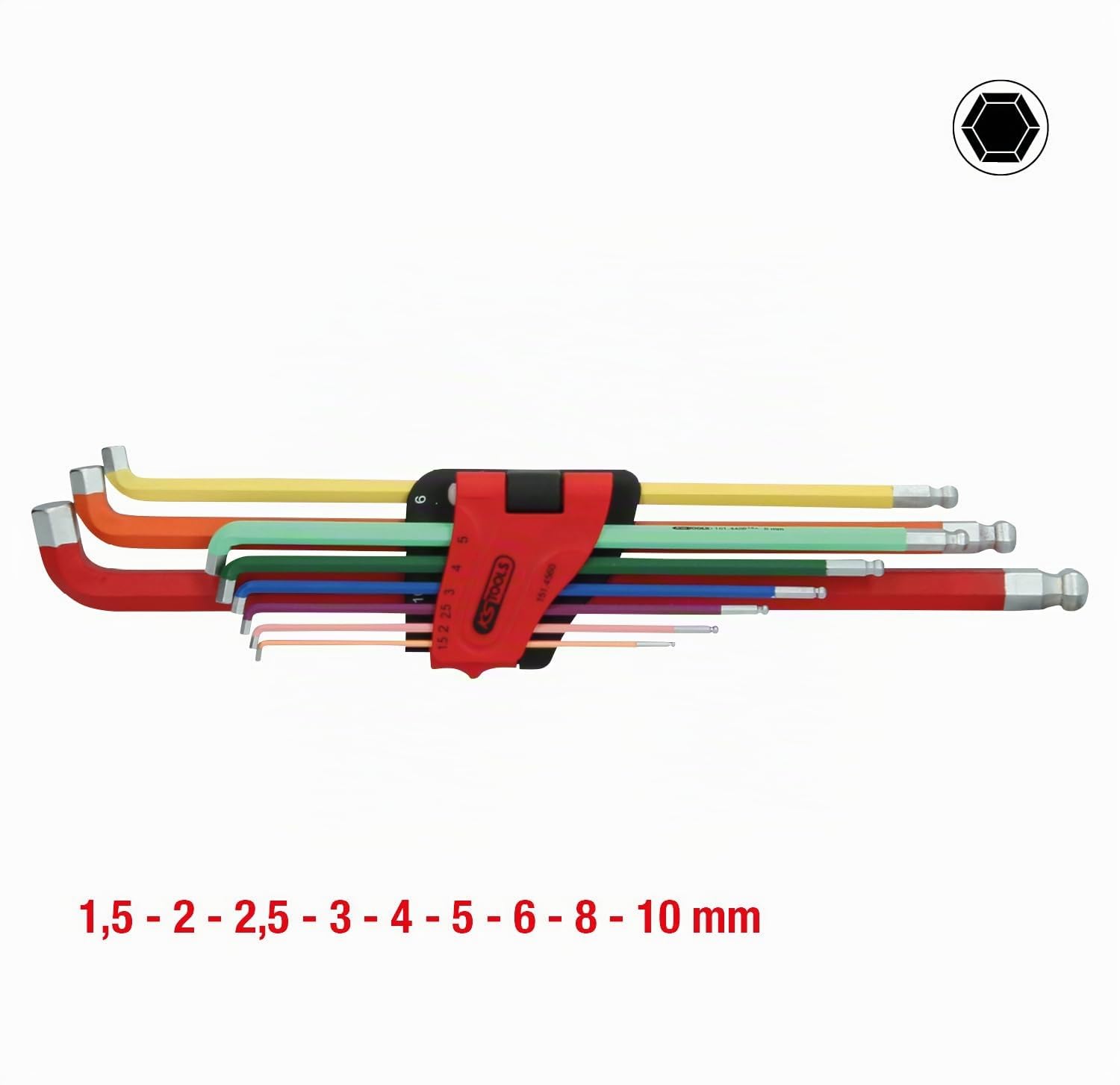 KS Tools 151.4560 Juego de llaves Allen con cabeza de bola, en ángulo de 108°, 9 pzs