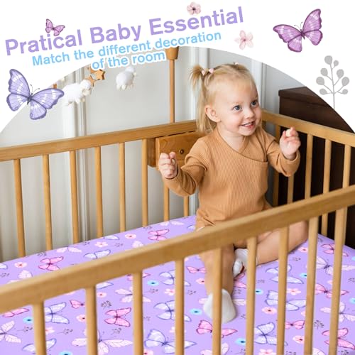 Image of JISEN Baby Crib Sheets Soft Breathable Butterfly Fitted Crib Sheets Baby Sheet for Standard Crib and Toddler Mattress Bed Sheets for Crib for Boys Girls Neutral 52x28 Inch