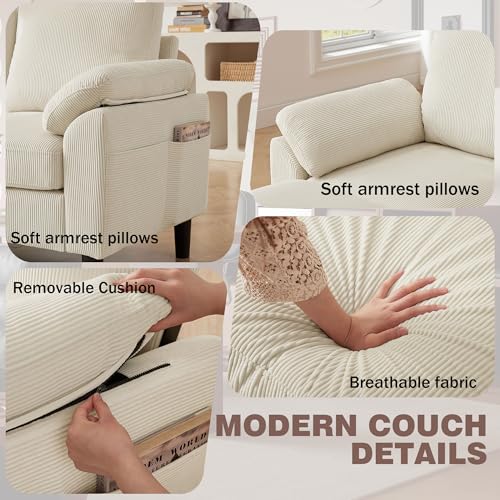 Image of 79.72 inch 3 Piece Corduroy Sofa Set with Storage Ottoman & Loveseat, L Shaped Sectional Couch with Side Pockets, Convertible Living Room Furniture Set for Small Space