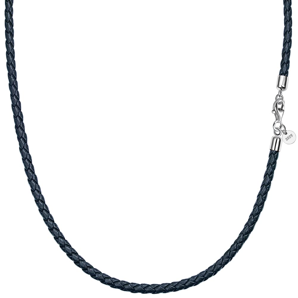Viwind Echt leder Halskette 2.5mm/3mm breit geflochten Lederkette Lederband 45-60cm wählbar 925 Sterling Silber Vers chluss Damen Herren für DIY Anhänger Schmuck mit Geschenkbox