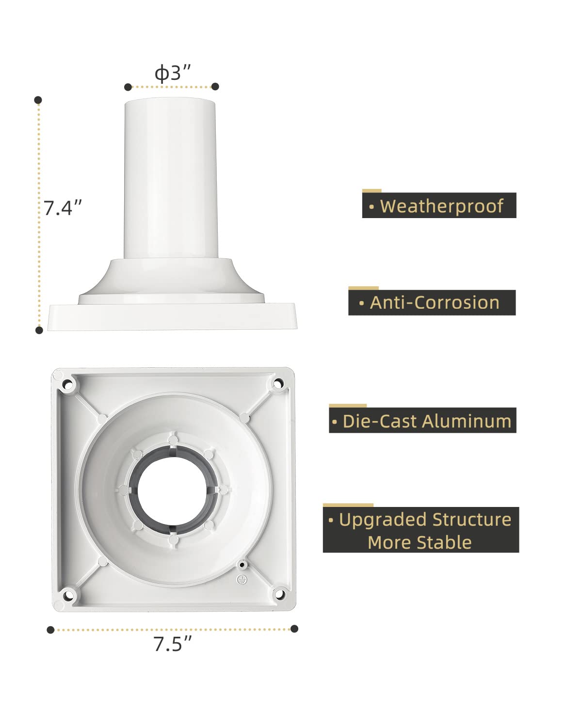 Heavy Duty Post Light Adapter, HWH Cast Aluminum Pier Mount Base 3