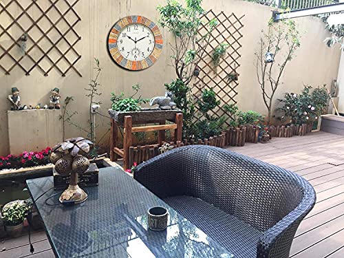 Ocest 13 Inch Large Outdoor Indoor Clock, Waterproof Wall Clock With Thermometer, Weather-Resistant Non-Ticking Battery Operated Decor Clock For Patio, Pool, Lanai, Fence, Porch, Garden (Yellow) #TOP5