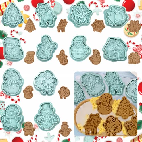 LPAMABA 12 PCS Emporte-Pièce pour Noël Moule Biscuit Noel Emporte-Pièces 3d Tampon Biscuit Noel Tampon Biscuit Personnalisable pour Biscuits Pain Sucreries Pâte Bonbon