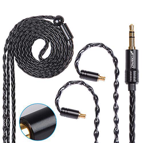FDBRO 8-core Earphone Upgrade Cable CD Texture Plug Replacement Cable Detachable Ear-Hook Type OFC Silver Plated Earphone Cable for LS50 LS70 LS200 LS300 E40 E50 E70 (A2DC, Black+3.5mm)