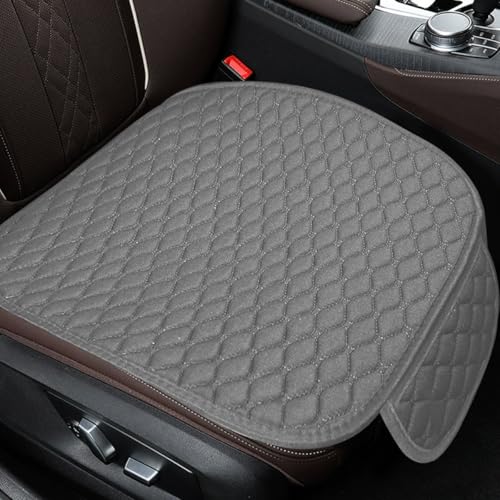 DUSCOKE Car Seat Cover Comfortable Anti-Slip Linen Auto Front Seat Protector Breathable Seat Bottom Cushion Pad with Storage Pocket Universal Vehicle Interior Accessory for SUV Truck (Grey)