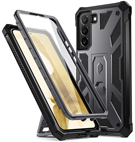 Poetic Spartan Case for Samsung Galaxy S22 5G 6.1 inch, Built-in Screen Protector Work with Fingerprint ID, Full Body Rugged Shockproof Protective Cover Case with Kickstand, Metallic Gun Metal