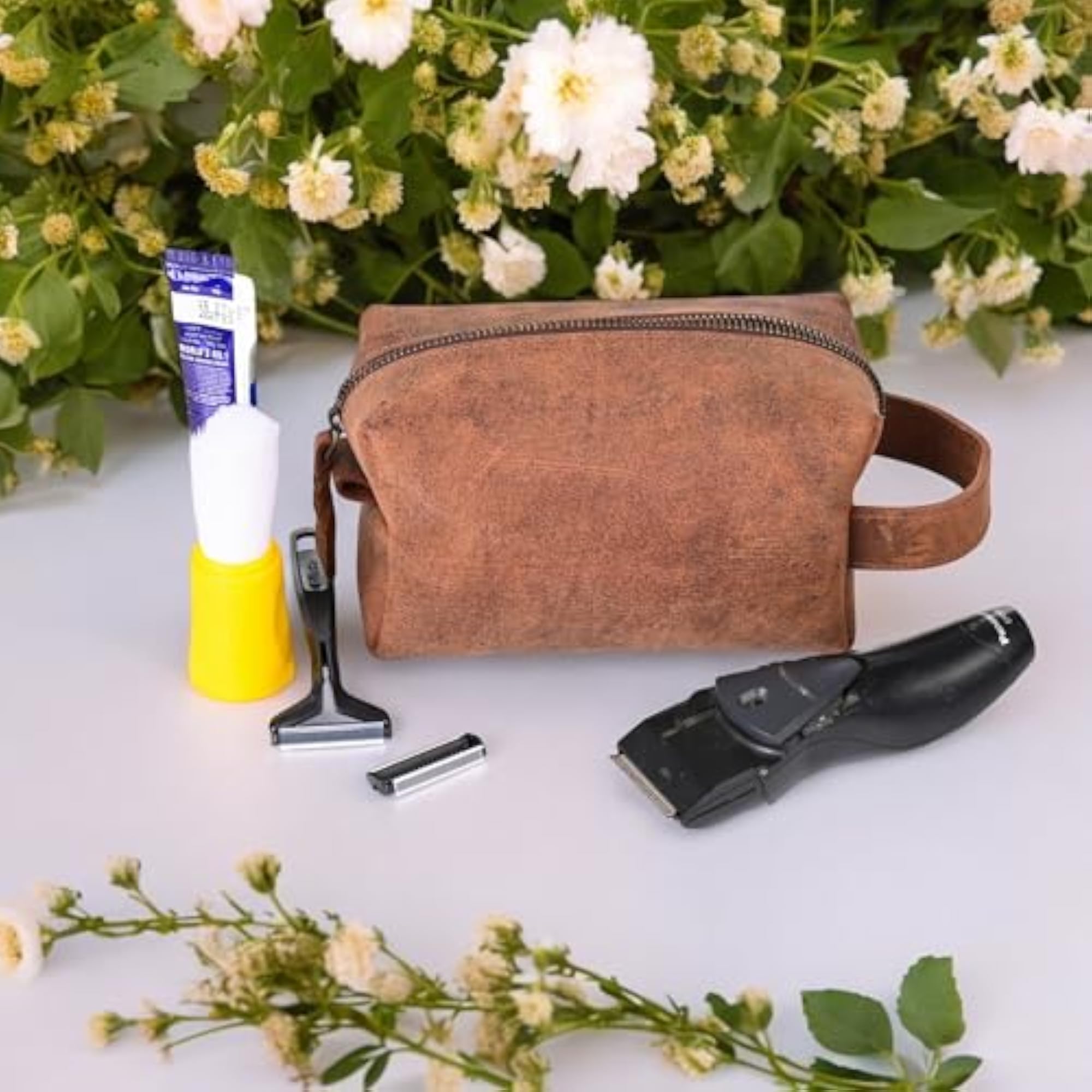 Leather Dopp Kit Toiletry Kit, Brown