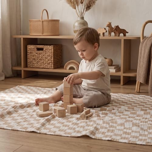 Image of Muslin Swaddle Blankets for Newborn, 3 Pack Breathable Soft Receiving Blanket, Large 38 x 40 inches Swaddle Wrap Burping Clothes Diapers, Essentials Infant Shower Items, Toddler Gift (Rainbow & Grid)