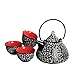 Panbado Service à Thé Kung Fu Asiatique - 4 Tasses 1 Théière Chinoise en Porcelaine Céramique Style Zen Noir+Rouge