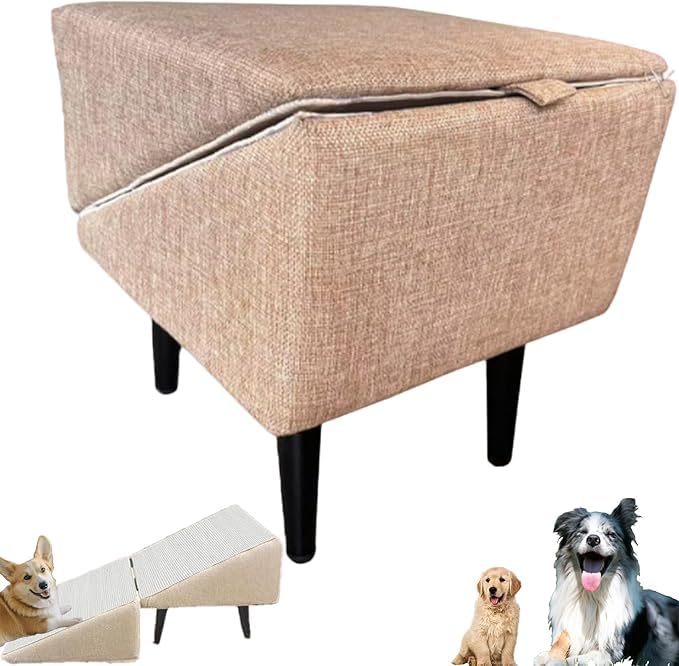 Wooden Dog Ramp Stairs, 2-in-1 Convertible Folding Non-Slip Step Stool for Bed and Couch, Ideal for Injured Dogs and Cats